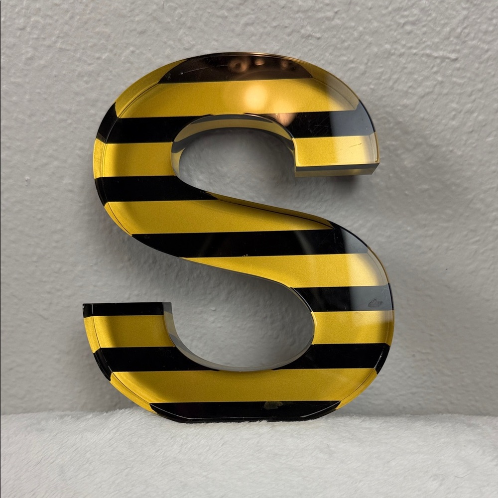 Striped Acrylic Letter S - Gold & Black